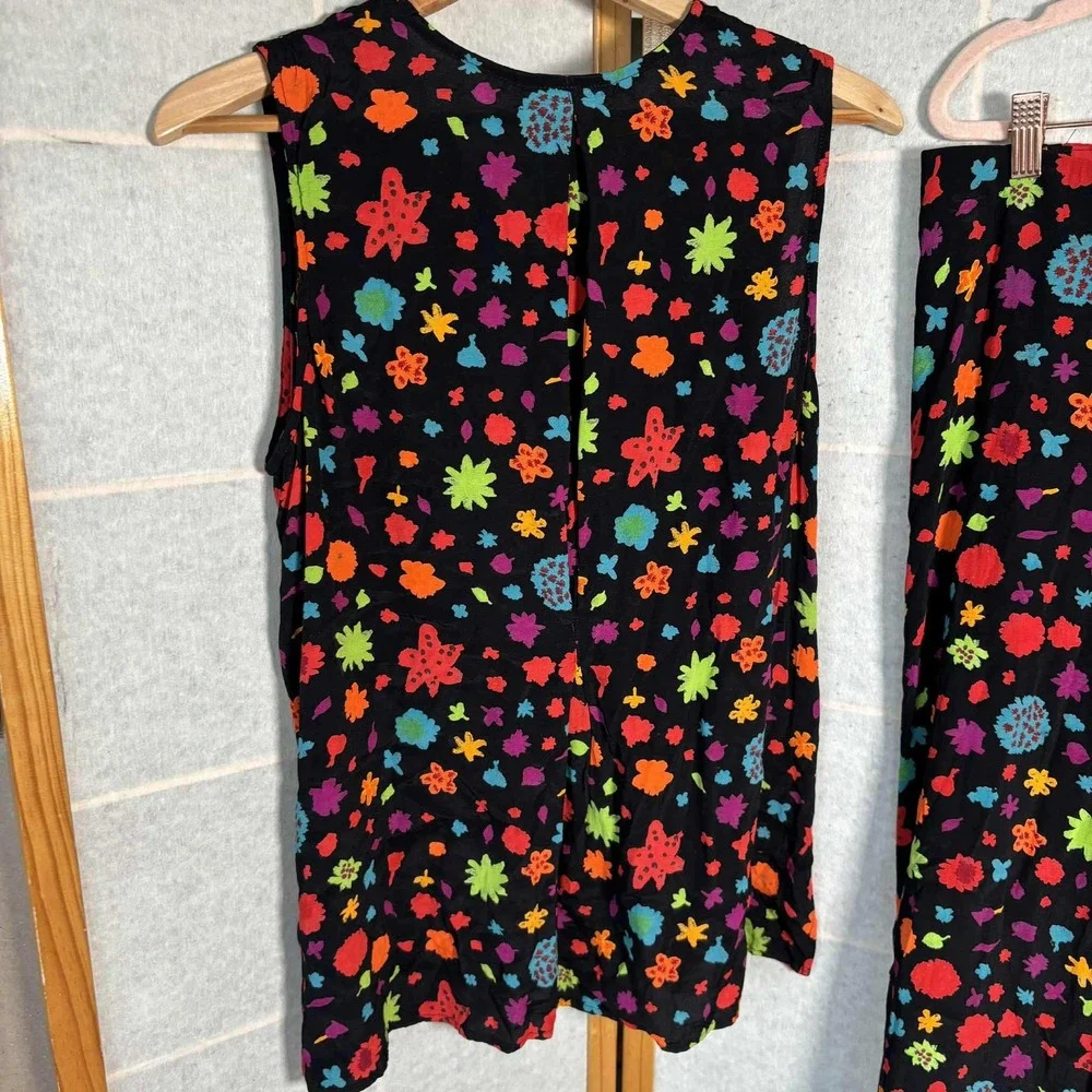 Vintage CAROLE LITTLE Women Size 16 Black Floral Sleeveless Top and Skirt Set - Picture 4 of 12